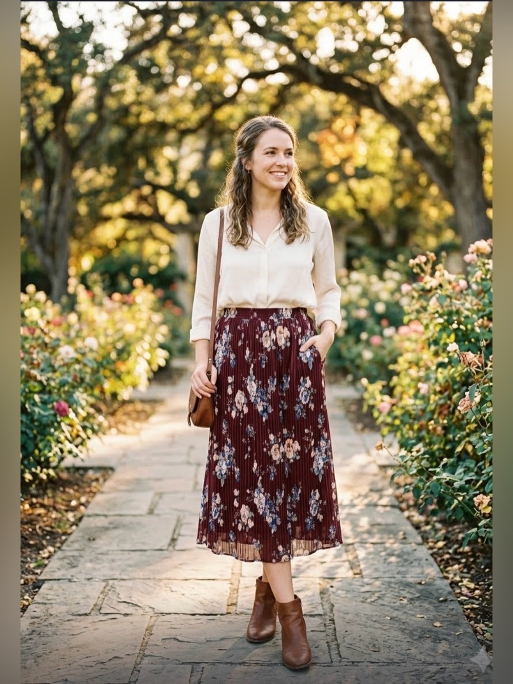 everleigh Burgundy Floral Midi Skirt